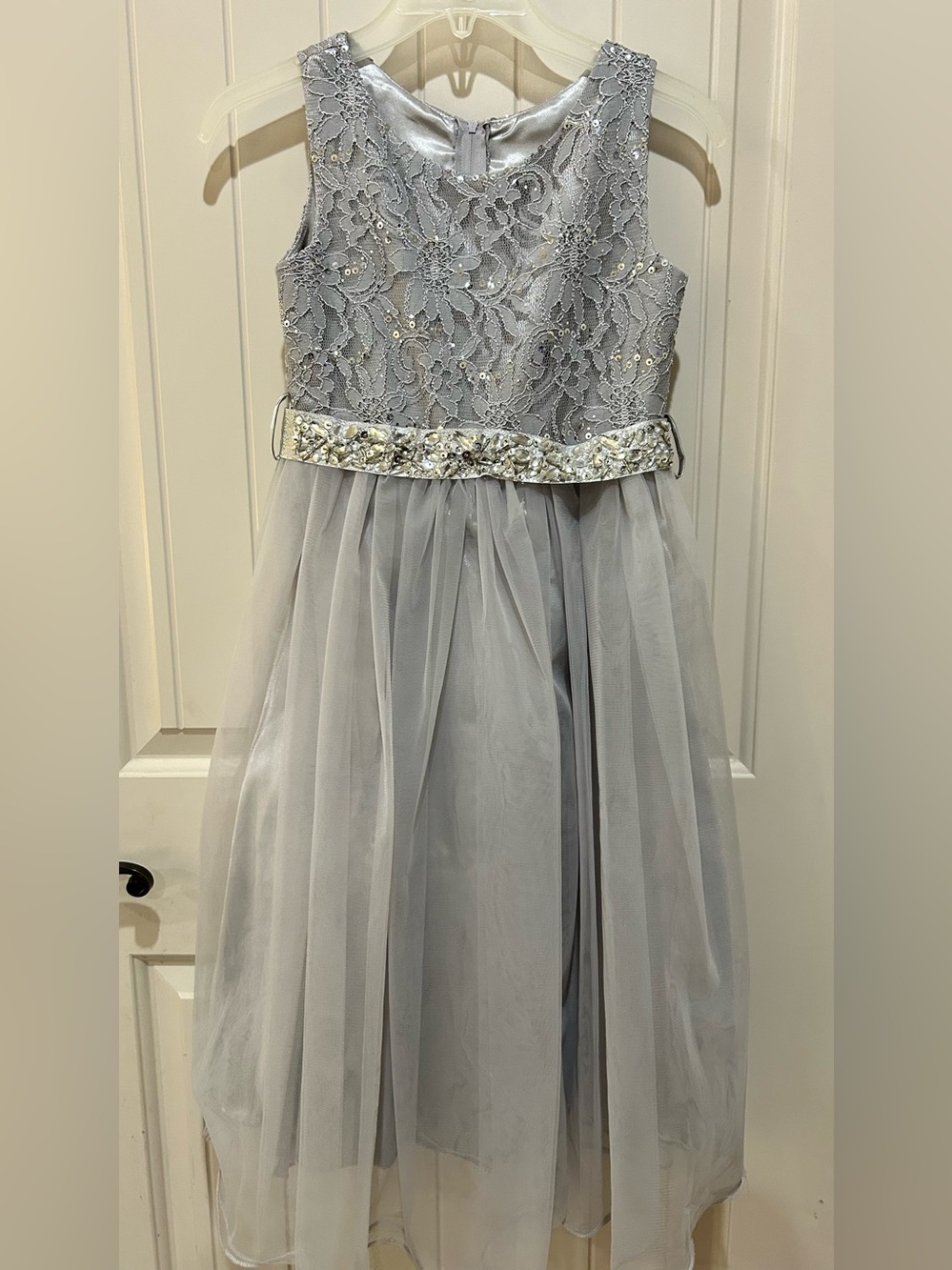 Girls Silver Lace & Tulle Party Dress w/Embellished Waist-2 available 
Size 8